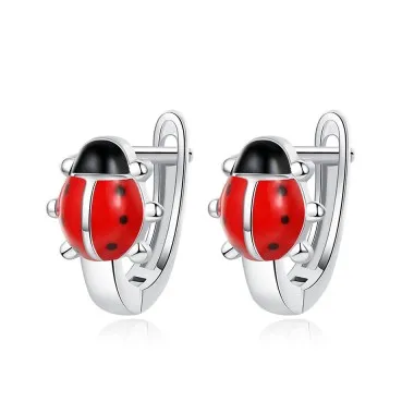 Kids 925 Sterling Silver Ladybug Hoop Earrings 30400001