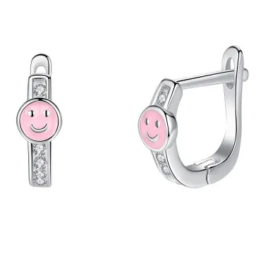 Kids Sterling Silver Smile Zirconia Hoop Earrings 30400004