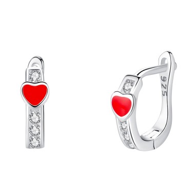 Kids Sterling Silver Red Heart Zirconia Hoop Earrings 30400005