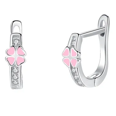 Kids Silver Four Leaf Clover Hoop Earrings 30400009