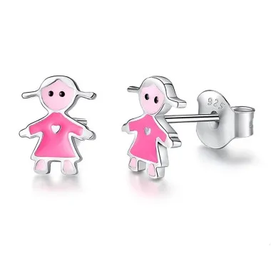 Silver Pink Girls Stud Earrings 30700001
