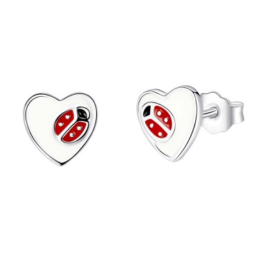 Kids Silver Ladybug Heart Stud Earrings 30700005