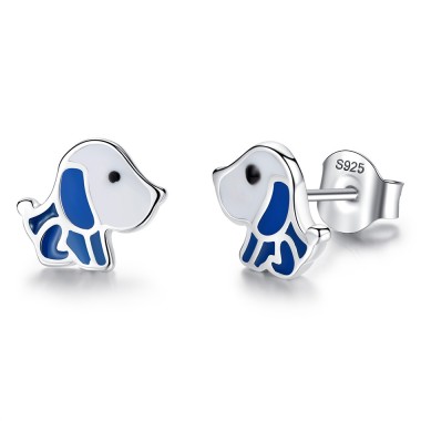 Kids Silver Dog Puppy Stud Earrings 30700014