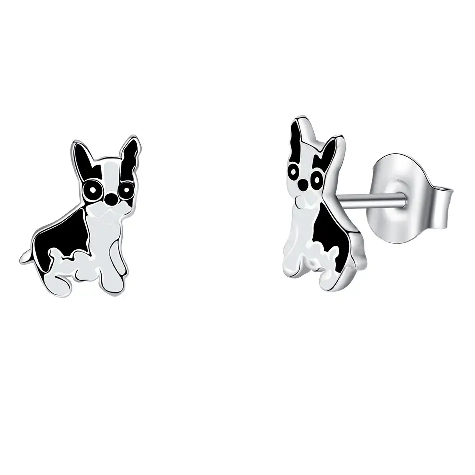 Kids Silver Black Puppy Stud Earrings 30700019