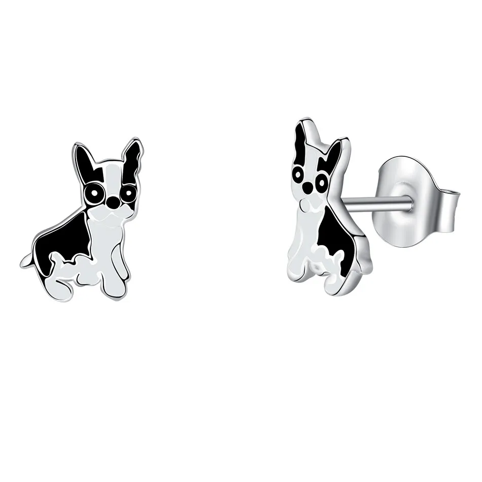 Kids Silver Black Puppy Stud Earrings 30700019