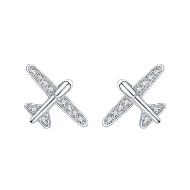 Kids Silver Zirconia Plane Stud Earrings 30700020