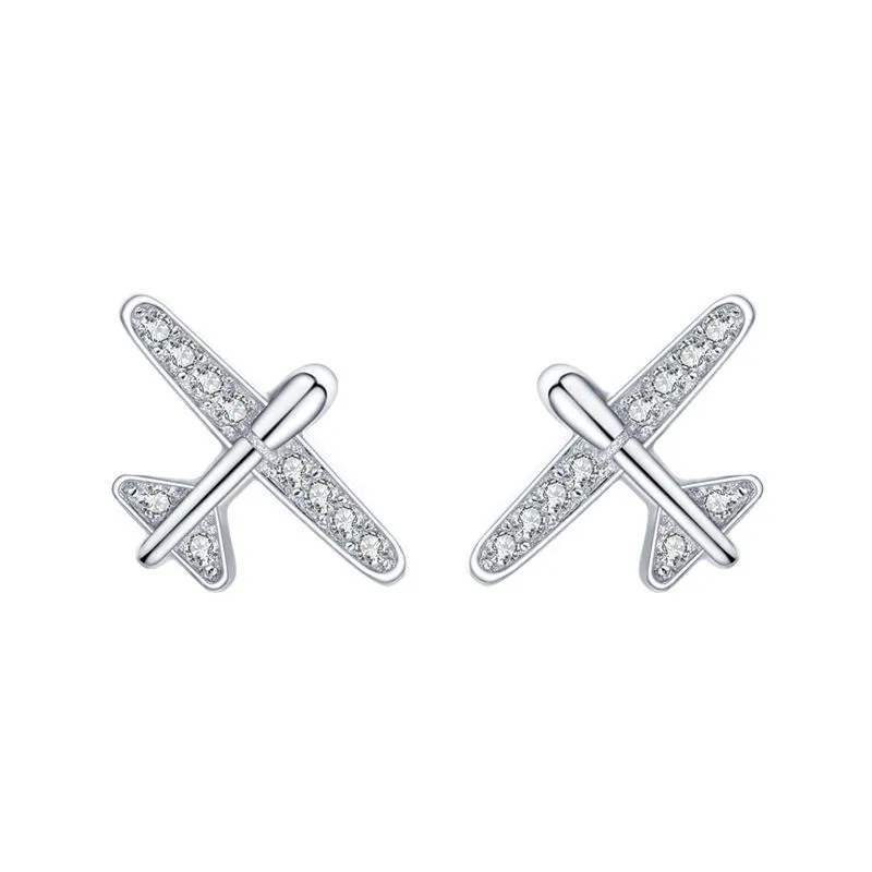 Kids Silver Zirconia Plane Stud Earrings 30700020