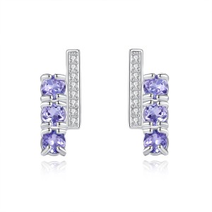 925 Sterling Silver Natural Gemstone Stud Earrings 40100006