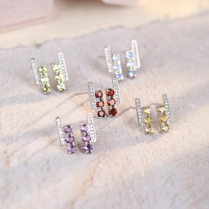 925 Sterling Silver Natural Gemstone Stud Earrings 40100006