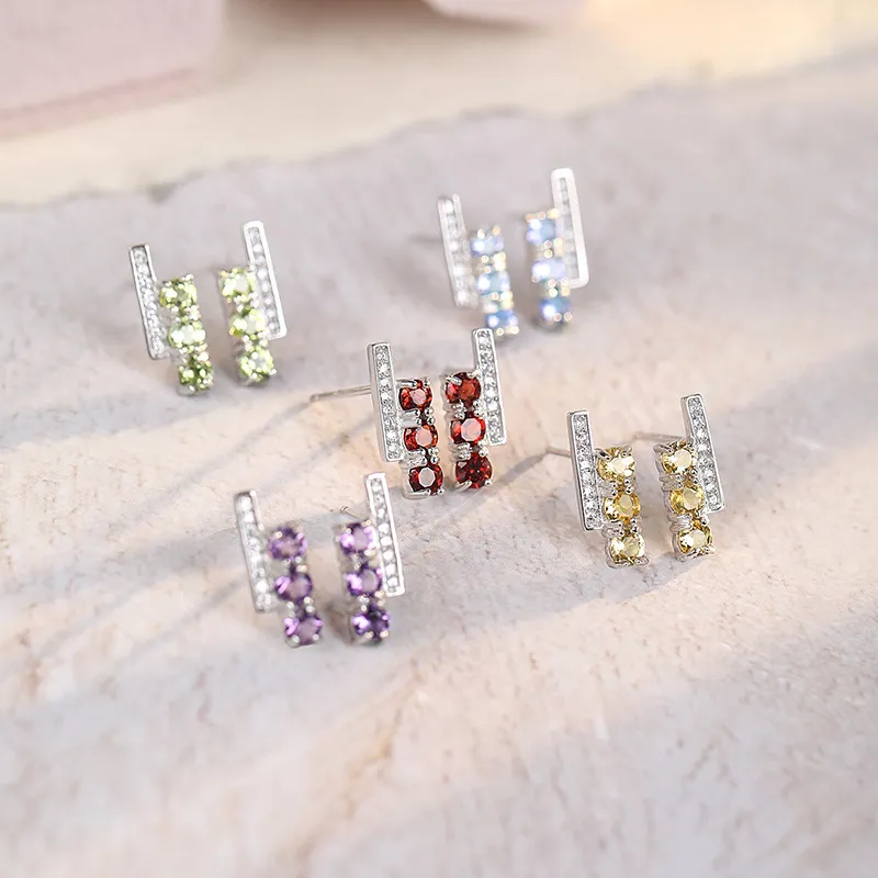 925 Sterling Silver Natural Gemstone Stud Earrings 40100006 - image1