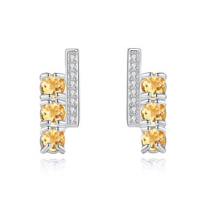 925 Sterling Silver Natural Gemstone Stud Earrings 40100006
