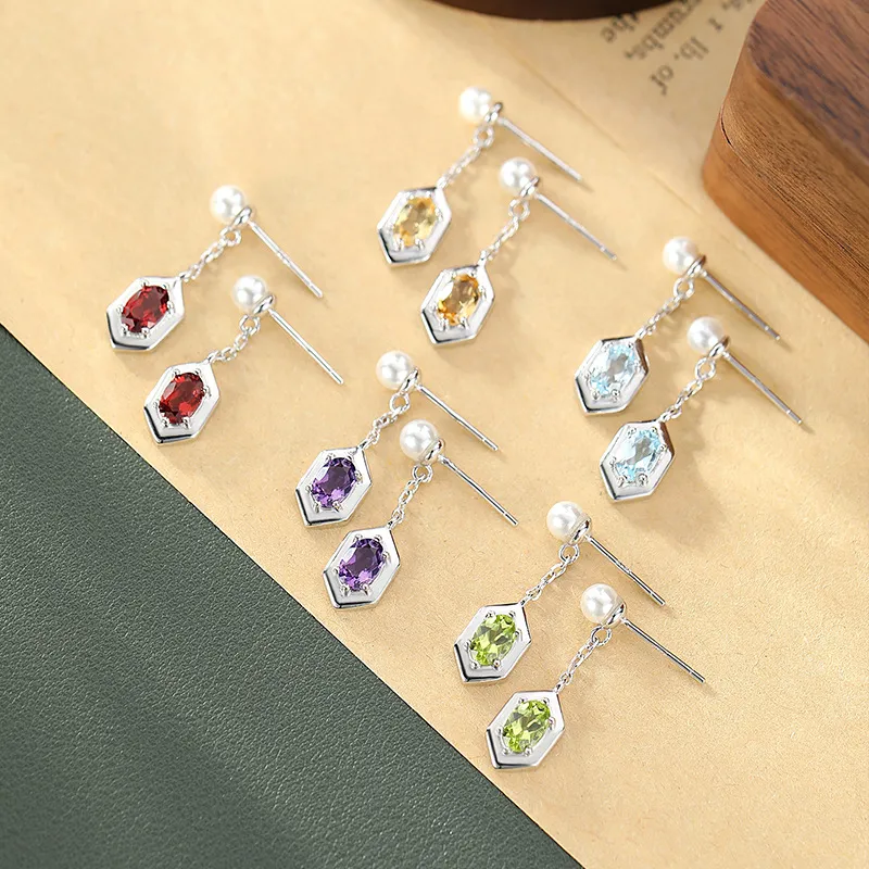 925 Sterling Silver Natural Pearl Crystal Drop Earring 40100007 - image1