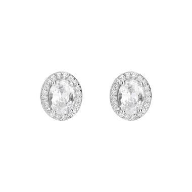 Silver Cubic Zirconia Oval Stud Earring 40200037