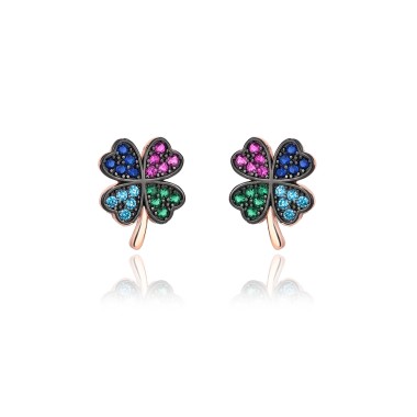 Colorful Cubic Zirconia Clover Stud Earring 40200041