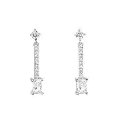 Silver Cubic Zirconia Rectangle Stud Earring 40200054