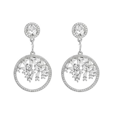 Silver Cubic Zirconia Circle Geometric Stud Earring 40200055