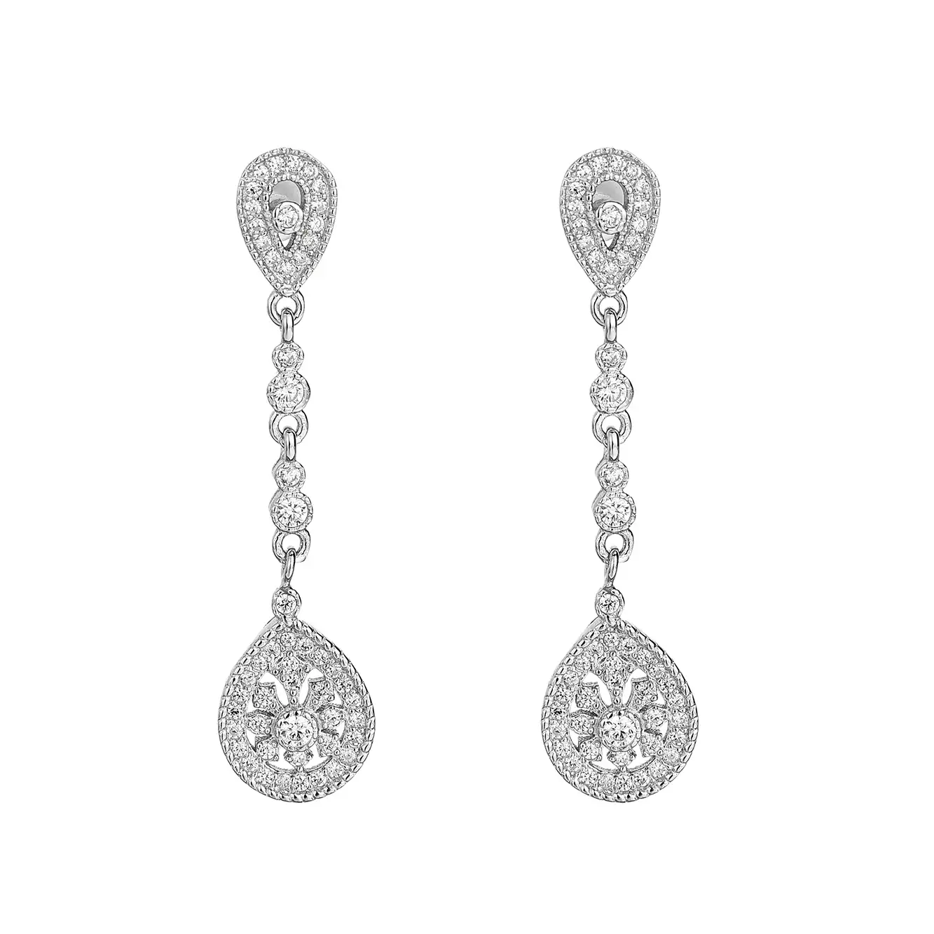 Silver Cubic Zirconia Flower Stud Earring 40200058