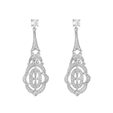 Silver Cubic Zirconia Hollowed-out Stud Earring 40200060
