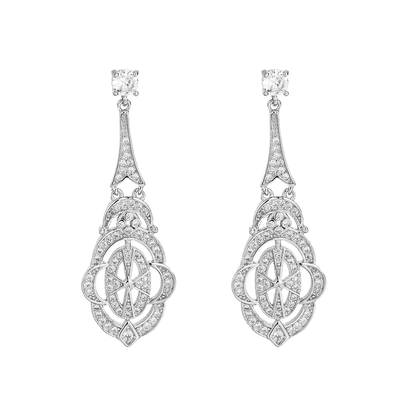 Silver Cubic Zirconia Hollowed-out Stud Earring 40200060