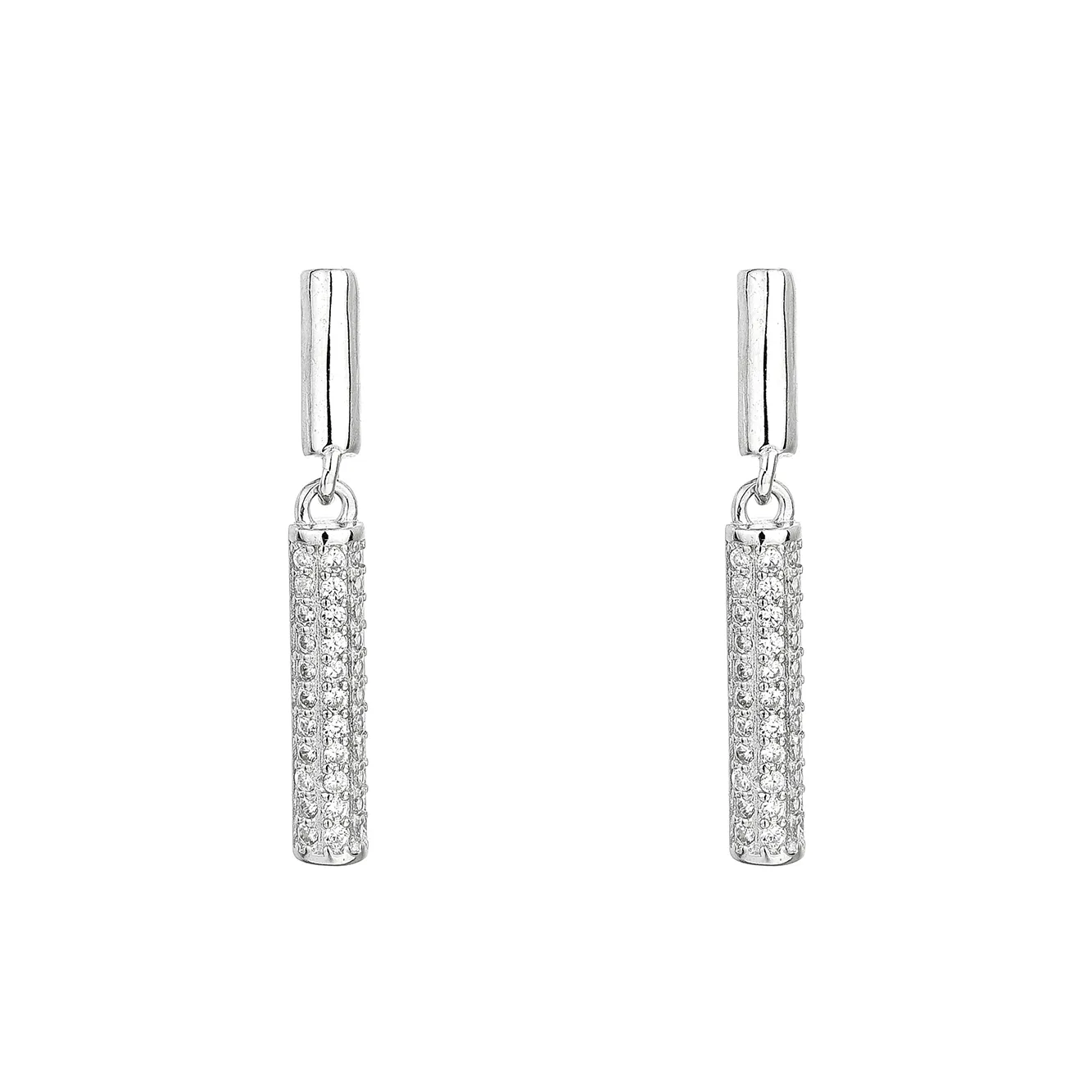 Silver Cubic Zirconia Cylinder Stud Earring 40200062