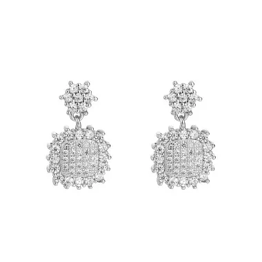 Silver Cubic Zirconia Square Stud Earring 40200067