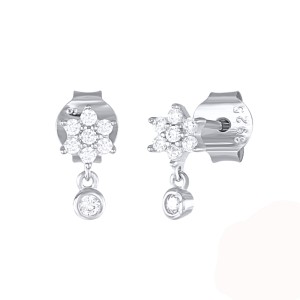 Silver Cubic Zirconia Flower Stud Earring 40200075