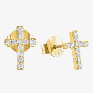 925 Sterling Silver Zirconia Cross Stud Earring 40200088