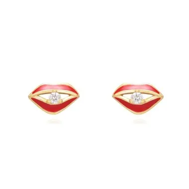 925 Sterling Silver Enamel Lip Stud Earring 40200091