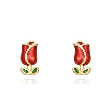 925 Sterling Silver Enamel Rose Stud Earring 40200092