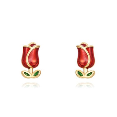 925 Sterling Silver Enamel Rose Stud Earring 40200092