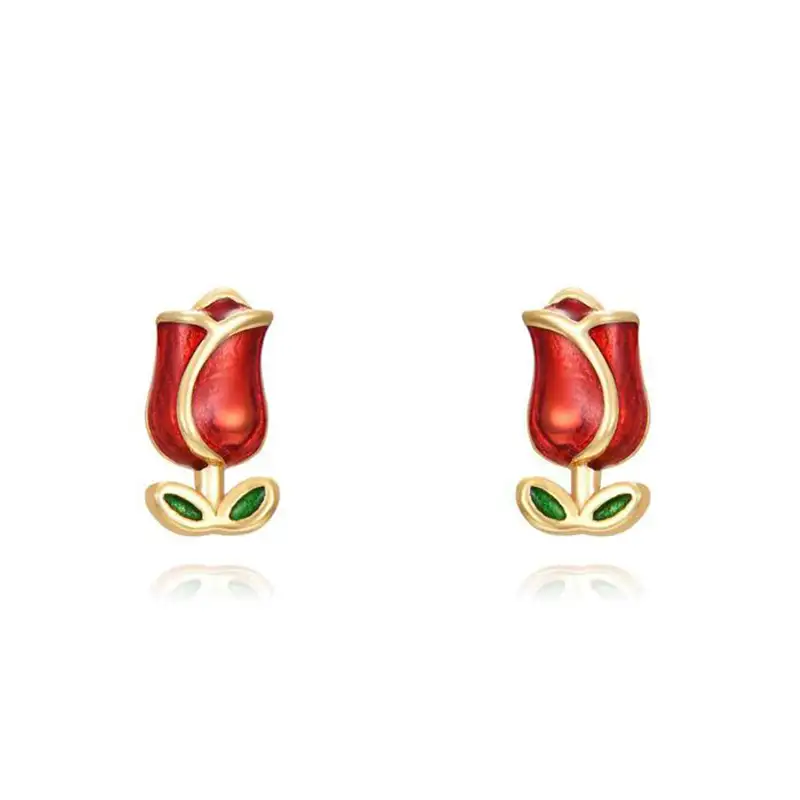925 Sterling Silver Enamel Rose Stud Earring 40200092