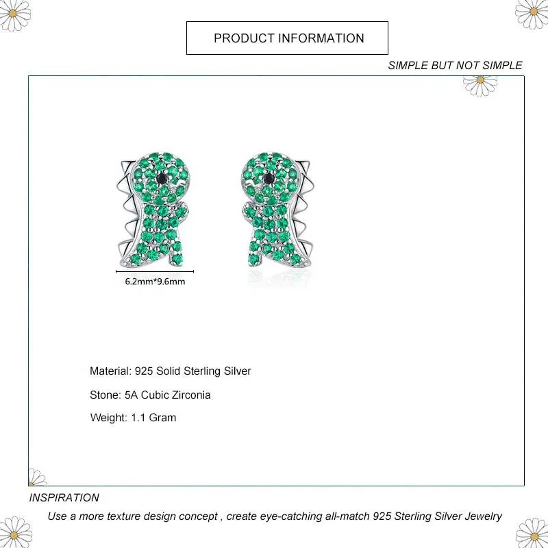 Kids 925 Silver Zirconia Dinosaur Stud Earring 40200098 - image1