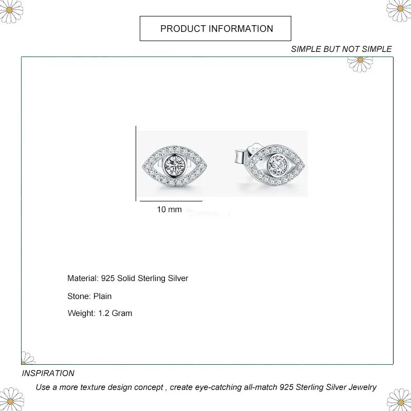 925 Sterling Silver Zirconia Evil Eye Stud Earring 40200100 - image1
