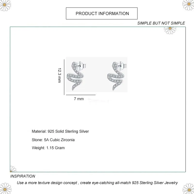 925 Sterling Silver Zirconia Snake Stud Earring 40200101 - image1
