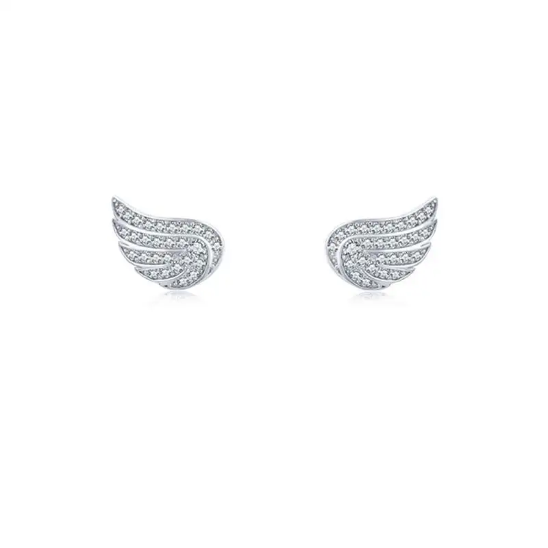 925 Sterling Silver Zirconia Angel Wing Stud Earring 40200103