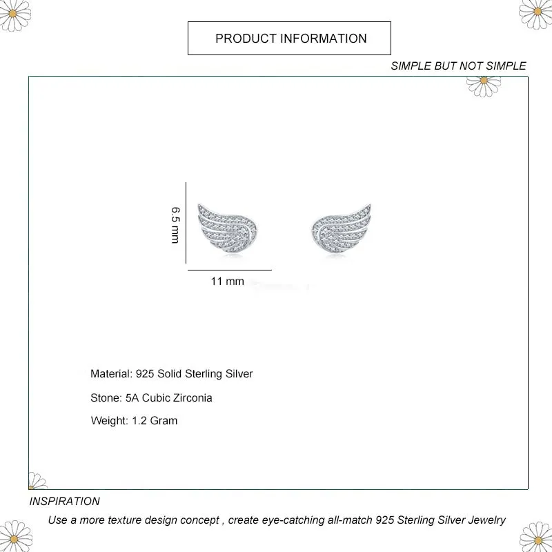 925 Sterling Silver Zirconia Angel Wing Stud Earring 40200103 - image1