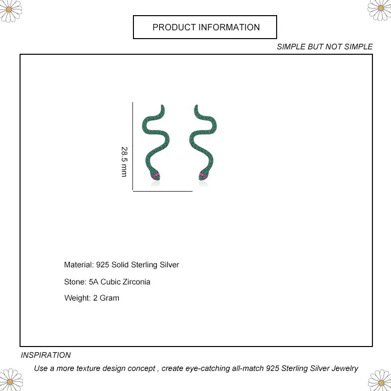 925 Sterling Silver Zirconia Snake Stud Earring 40200105 - image1
