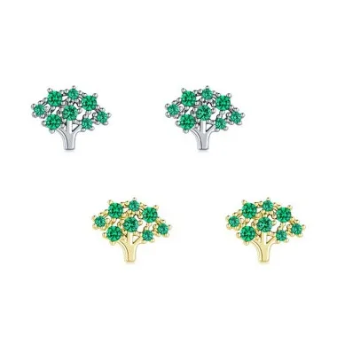 Kids 925 Silver Zirconia Trees Stud Earring 40200106