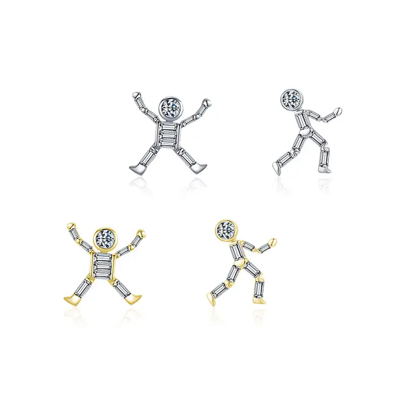 Kids 925 Silver Zirconia Dancing Robot Stud Earring 40200107