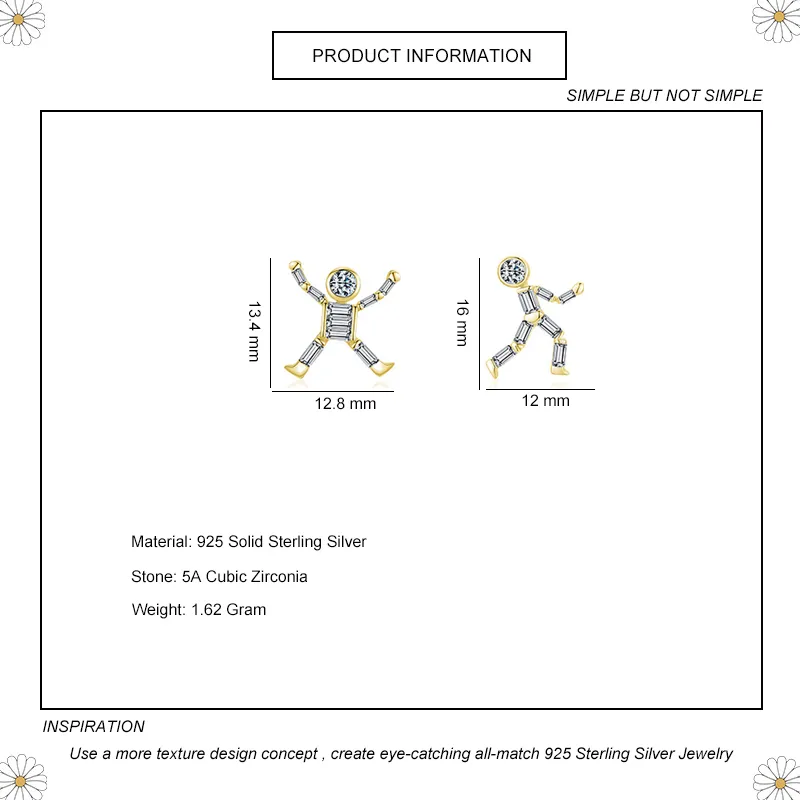 Kids 925 Silver Zirconia Dancing Robot Stud Earring 40200107 - image1