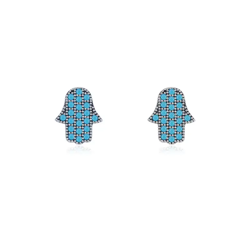 925 Sterling Silver Turquoise Fatima Hand Stud Earring 40200108