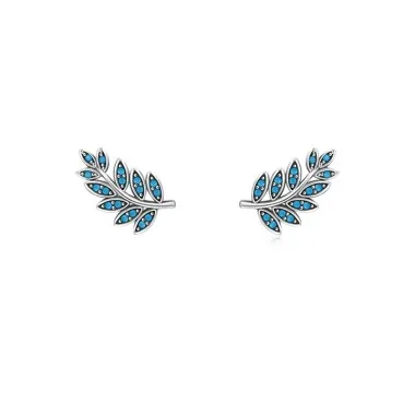 925 Sterling Silver Turquoise Leaf Stud Earring 40200109