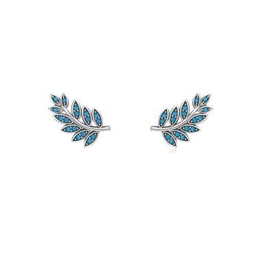 925 Sterling Silver Turquoise Leaf Stud Earring 40200109