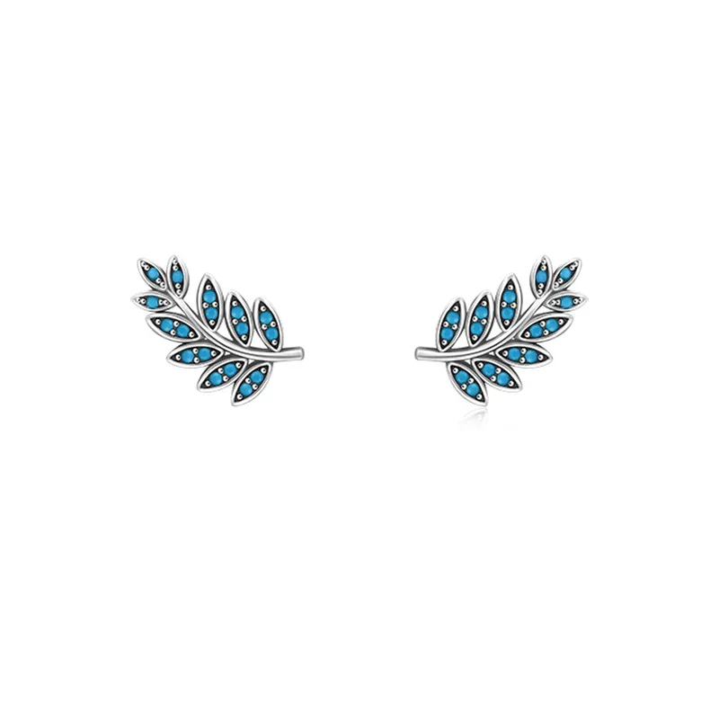 925 Sterling Silver Turquoise Leaf Stud Earring 40200109