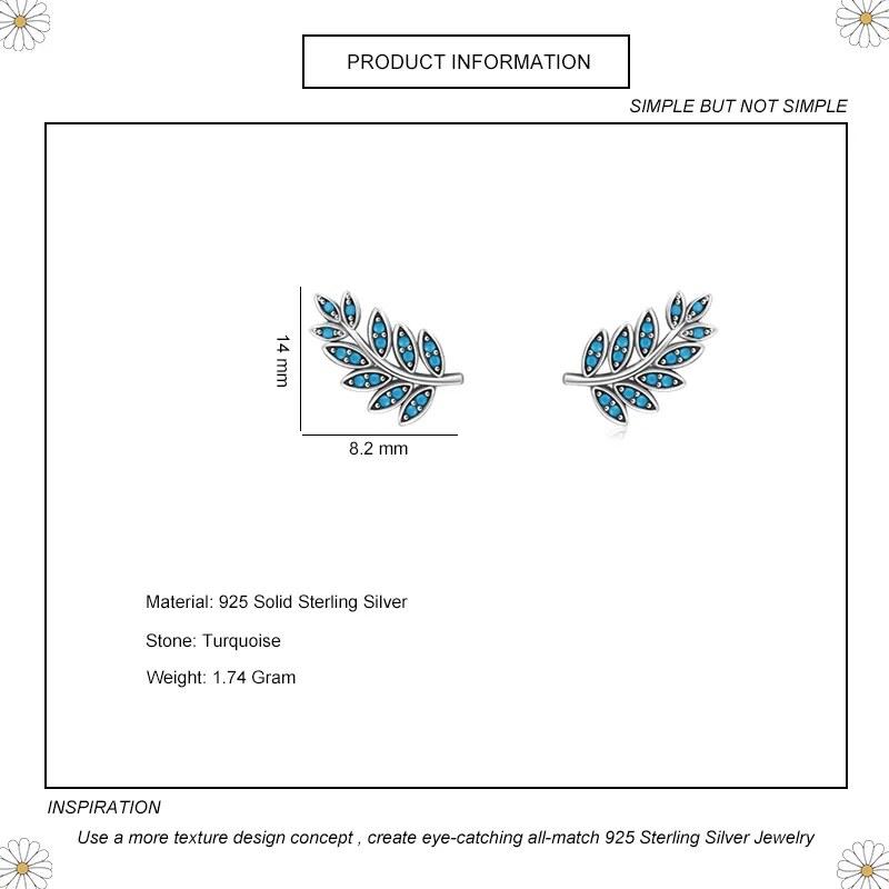 925 Sterling Silver Turquoise Leaf Stud Earring 40200109 - image1