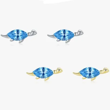 Kids 925 Silver Blue Zirconia Dinosaur Stud Earring 40200111