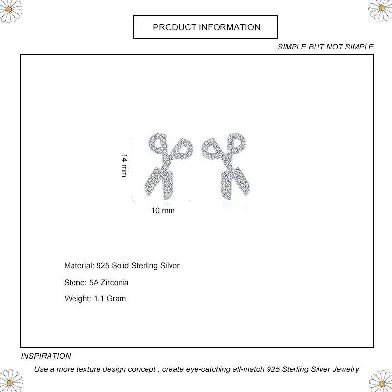 Kids 925 Silver Zirconia Scissor Stud Earring 40200112 - image1