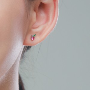 Kids 925 Silver Zirconia Cherry Stud Earring 40200114