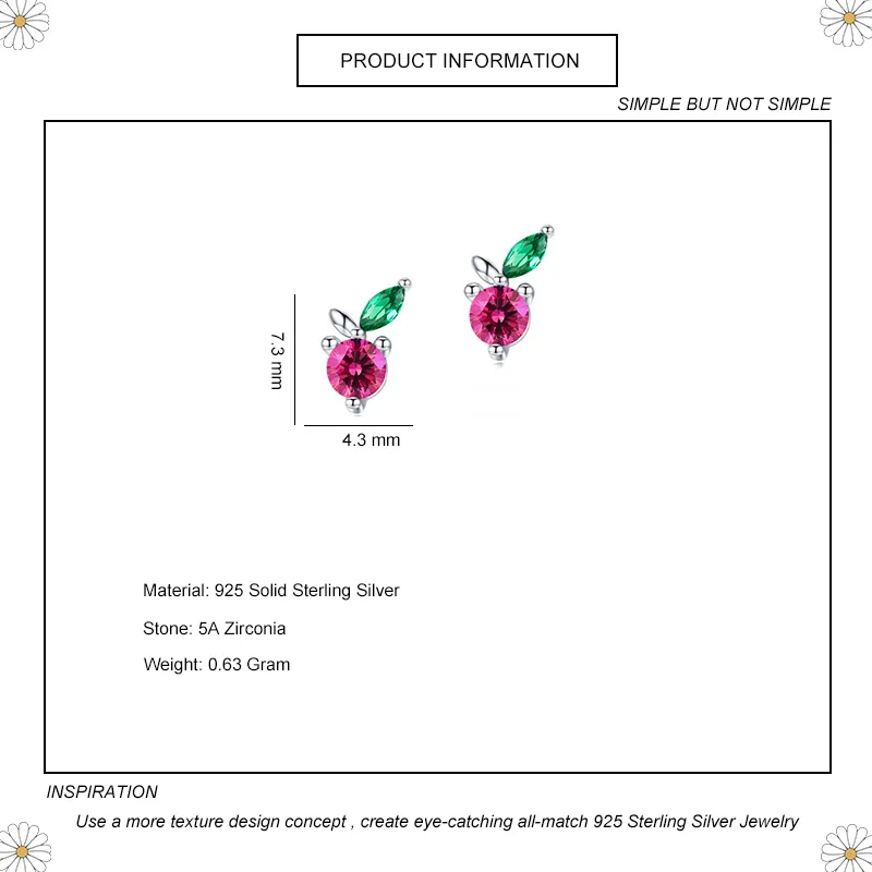 Kids 925 Silver Zirconia Cherry Stud Earring 40200114 - image1