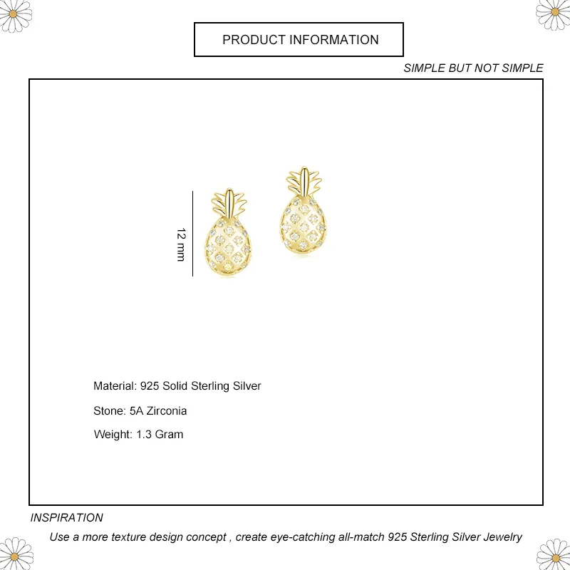 Kids 925 Silver Zirconia Pineapple Stud Earring 40200117 - image1